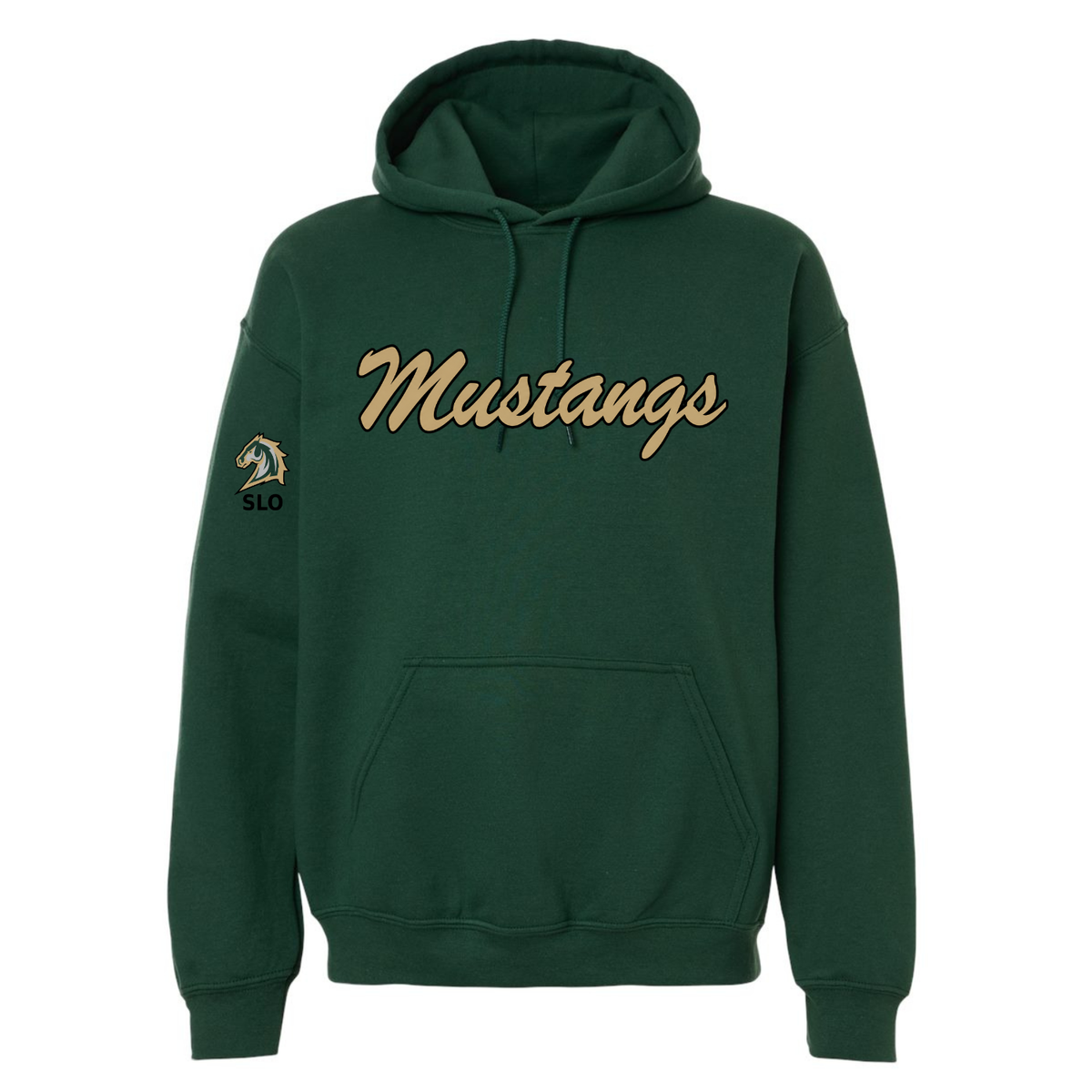 Mustang Baseball Cursive Logo Hoodie - Fan Dark Green