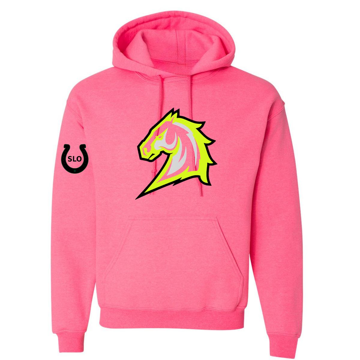 Mustang Baseball Neon Logo Hoodie - Hot Pink