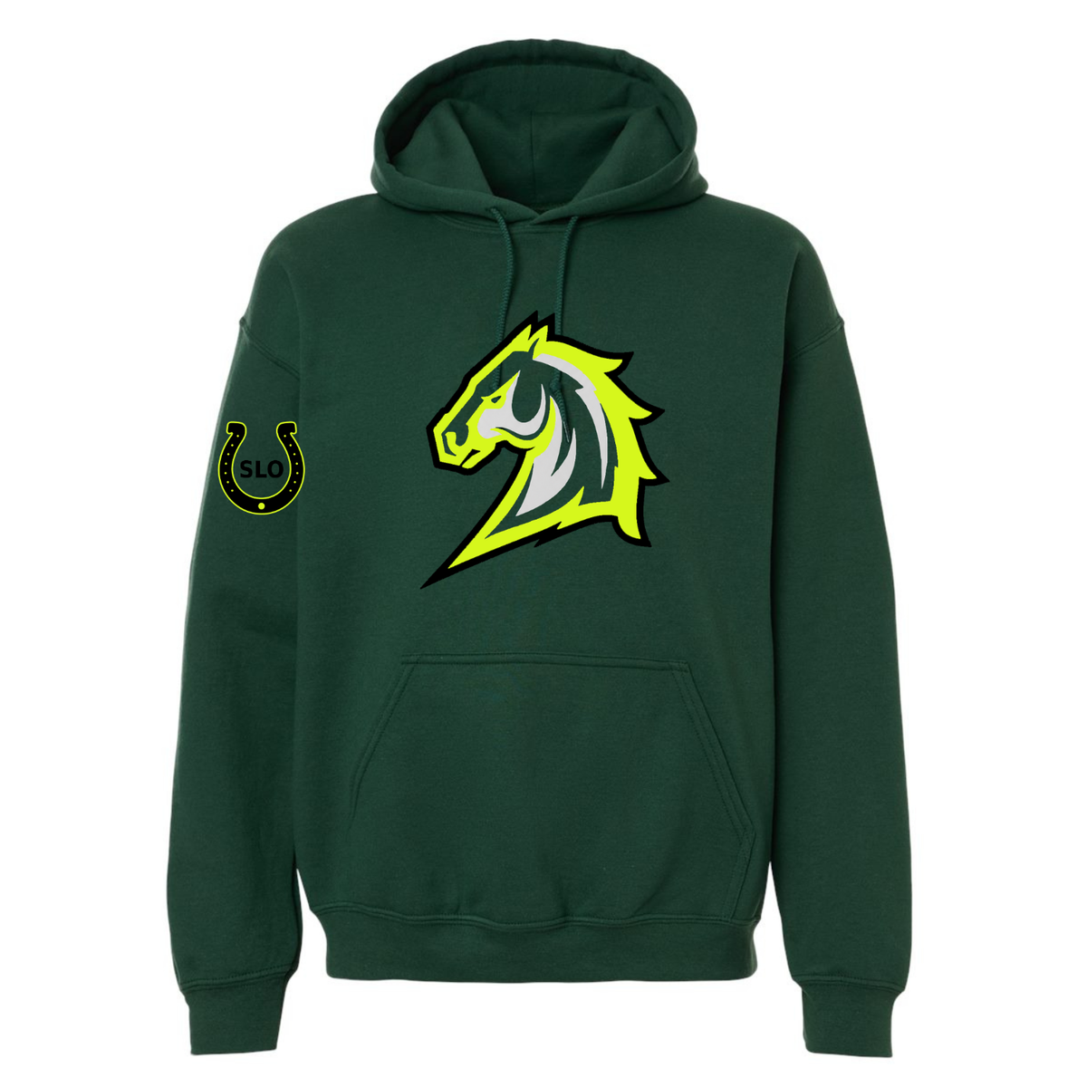 Mustang Baseball Neon Logo Hoodie - Fan Dark Green