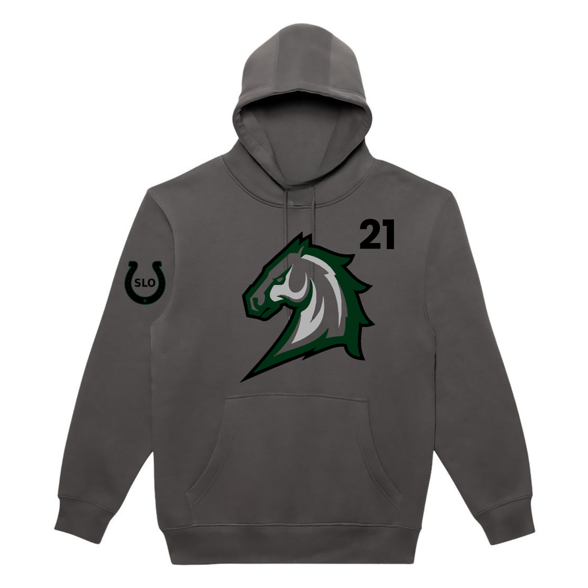 Custom Player Number Mustang Logo Hoodie - Smoke