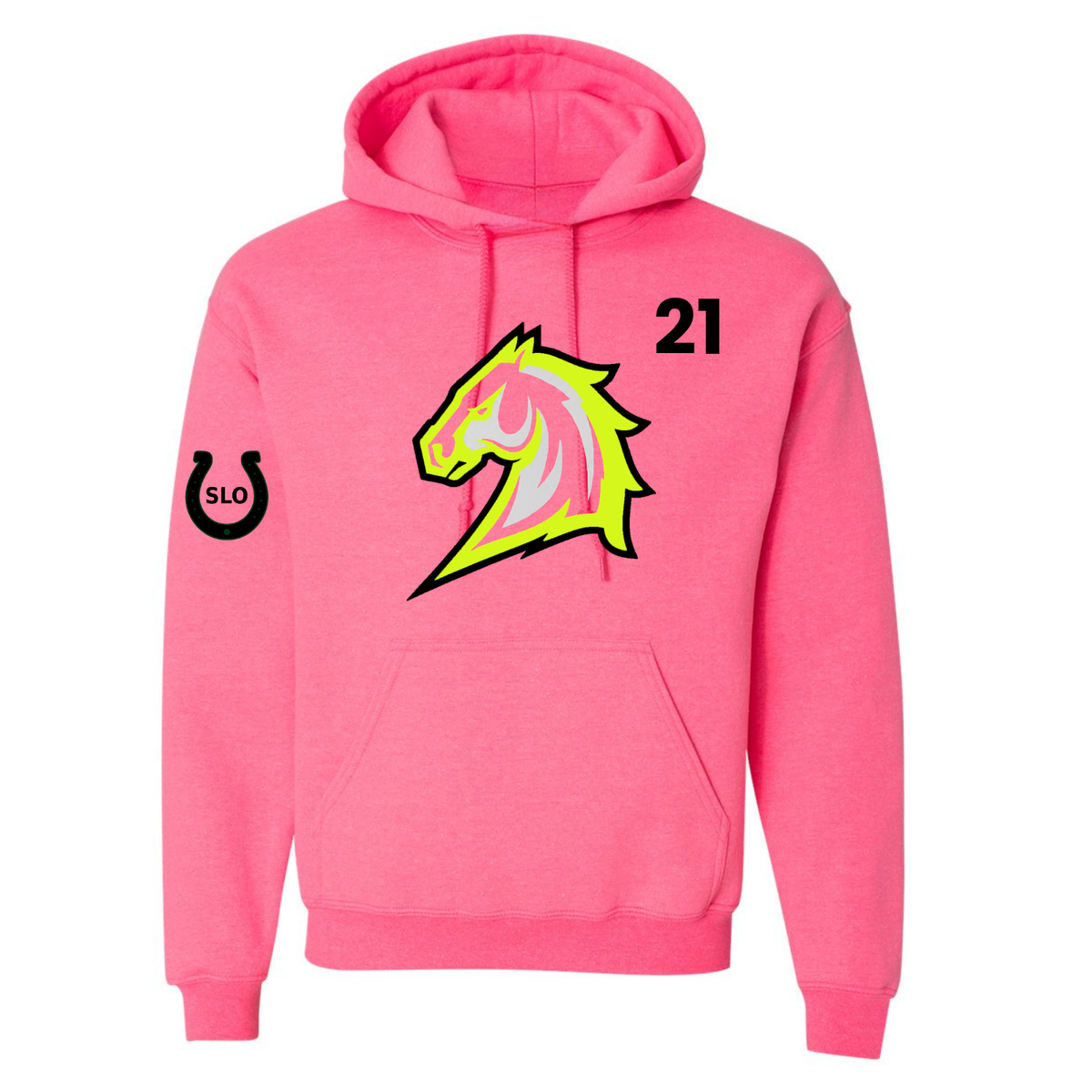 Custom Player Number Neon Logo Hoodie - Hot Pink