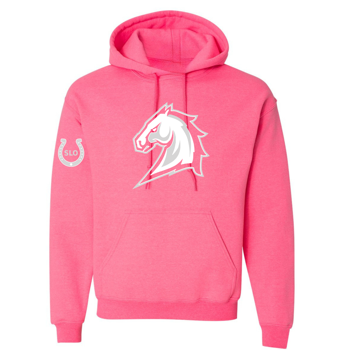 Mustang Baseball White Logo Hoodie - Hot Pink