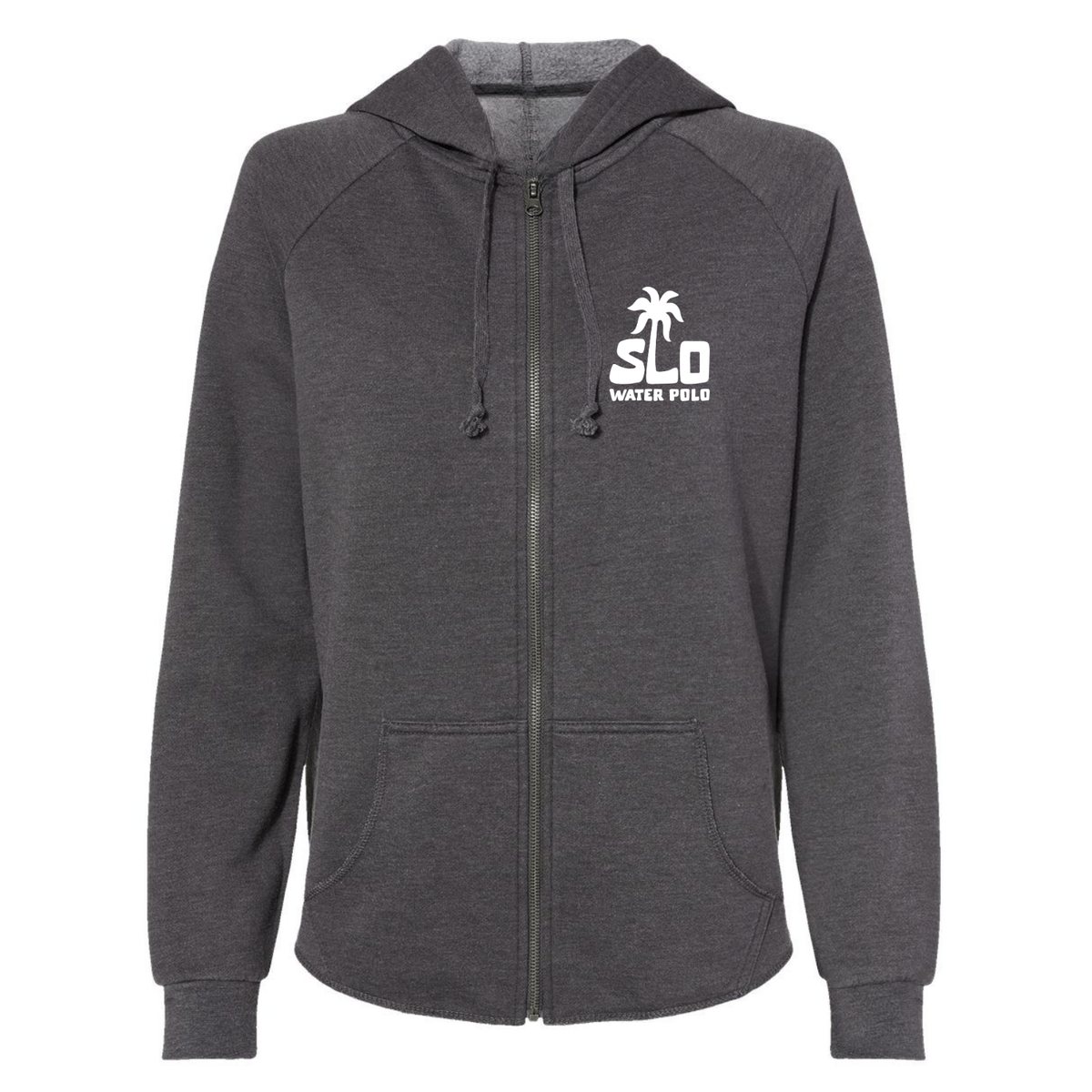 Women's SLO Polo White Palm Tree Wave Wash Zip Up Hoodie - Shadow