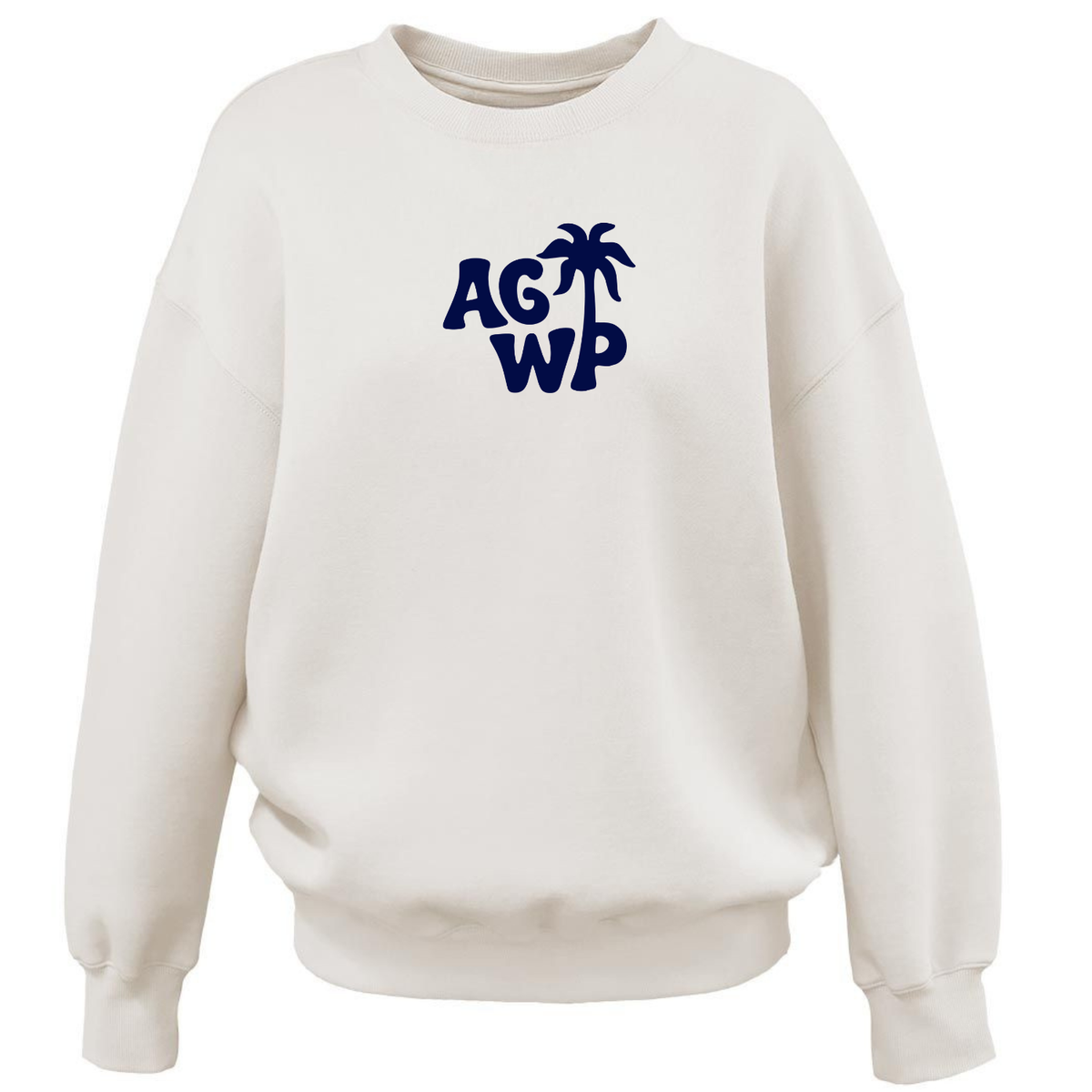 Womens Oversize Crew AGWP Blue Palm Tree - Cream