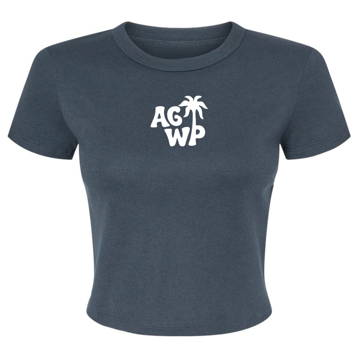 Women's Micro Rib Baby Tee White AGWP Palm Tree - Vintage Navy