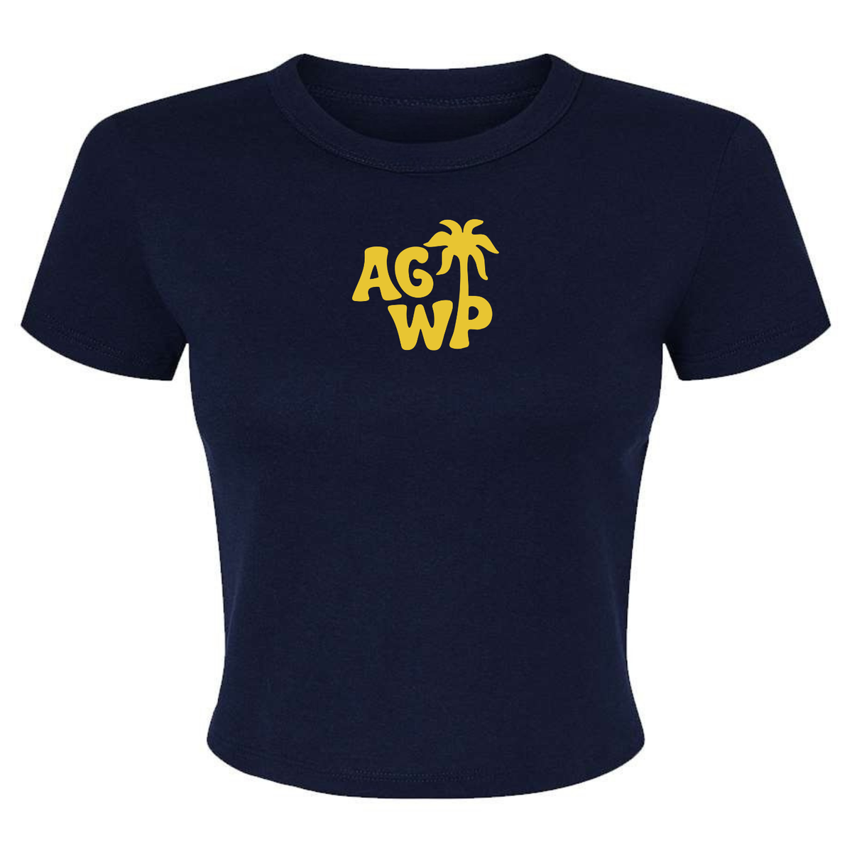 Women's Micro Rib Baby Tee AGWP Yellow Palm Tree Logo - Navy