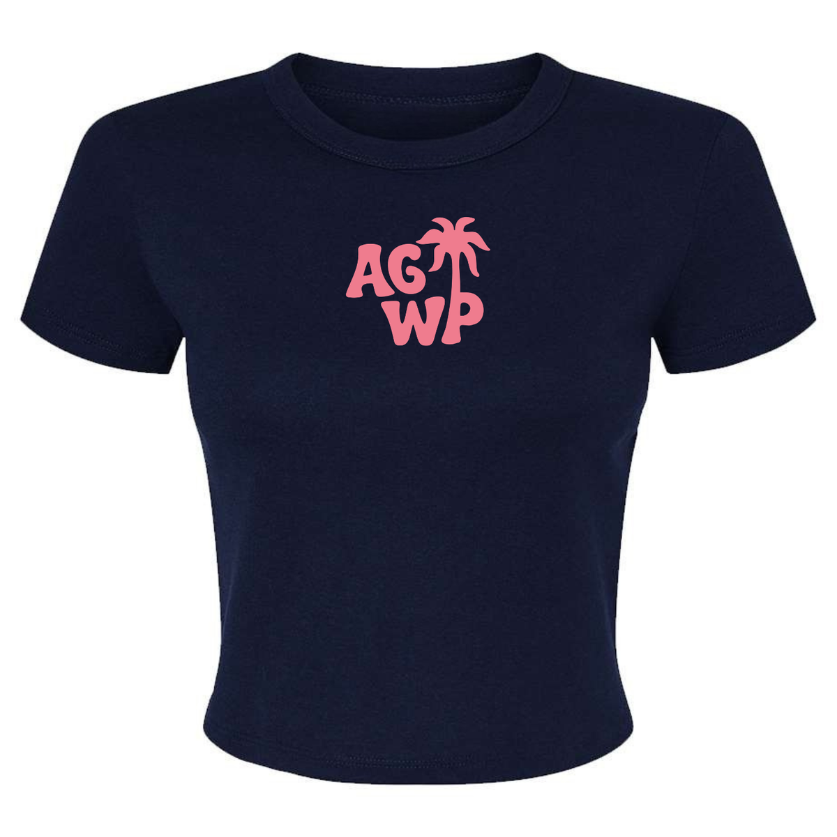 Women's Micro Rib Baby Tee AGWP Pink Palm Tree Logo - Navy