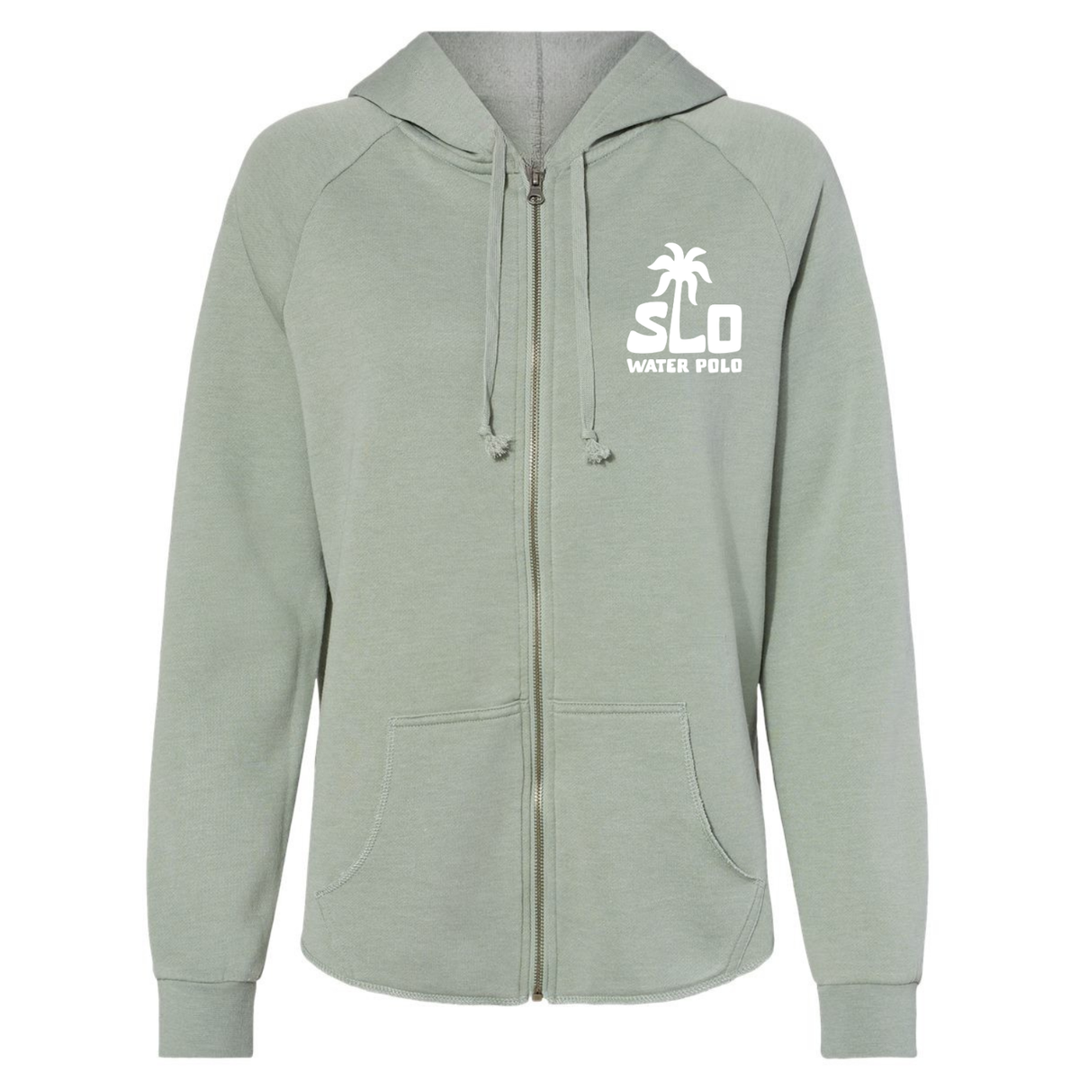 Women's SLO Polo White Palm Tree Wave Wash Zip Up Hoodie - Sage