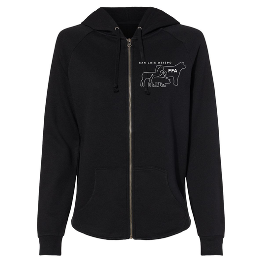 Women's SLO FFA Wave Wash Zip Up Hoodie - Black