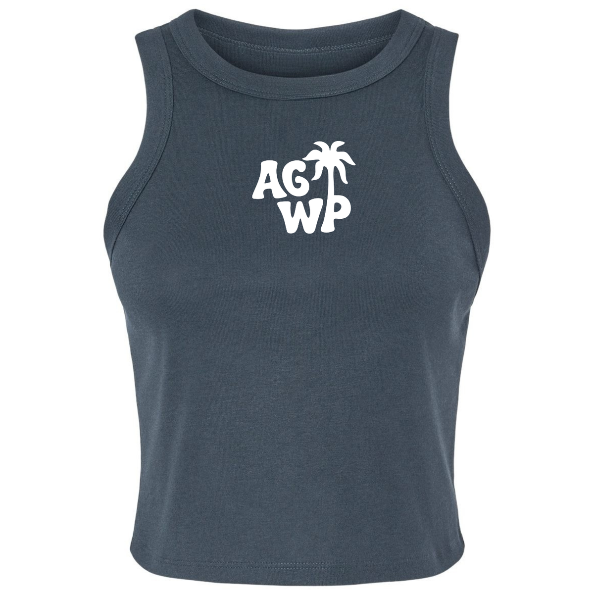 Women's Micro Rib Racer Tank AGWP White Palm Tree - Vintage Navy