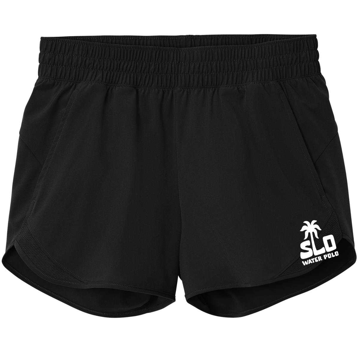 Women's SLO Polo White Palm Tree Sport Shorts - Black