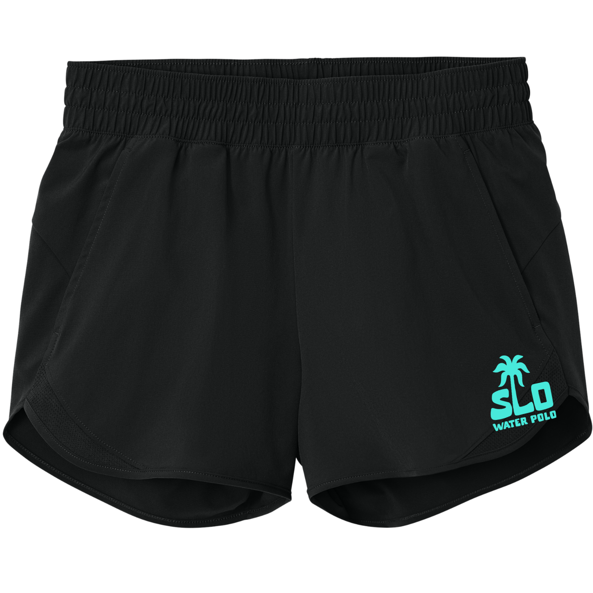 Women's SLO Polo Turquoise Palm Tree Sport Shorts - Black