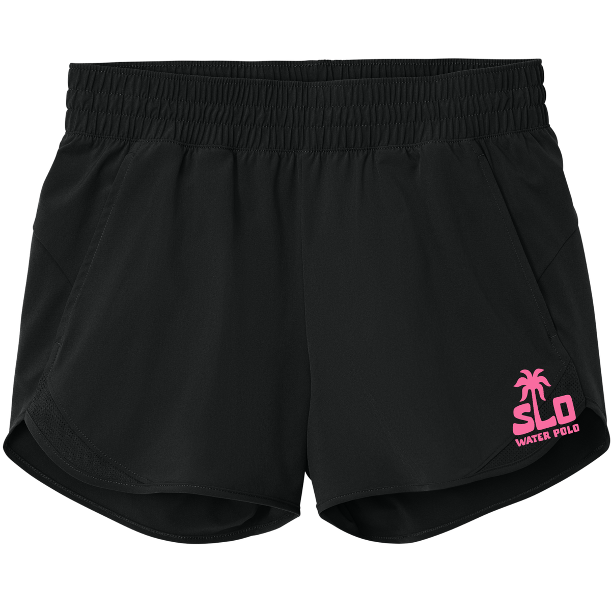 Women's SLO Polo Pink Palm Tree Sport Shorts - Black