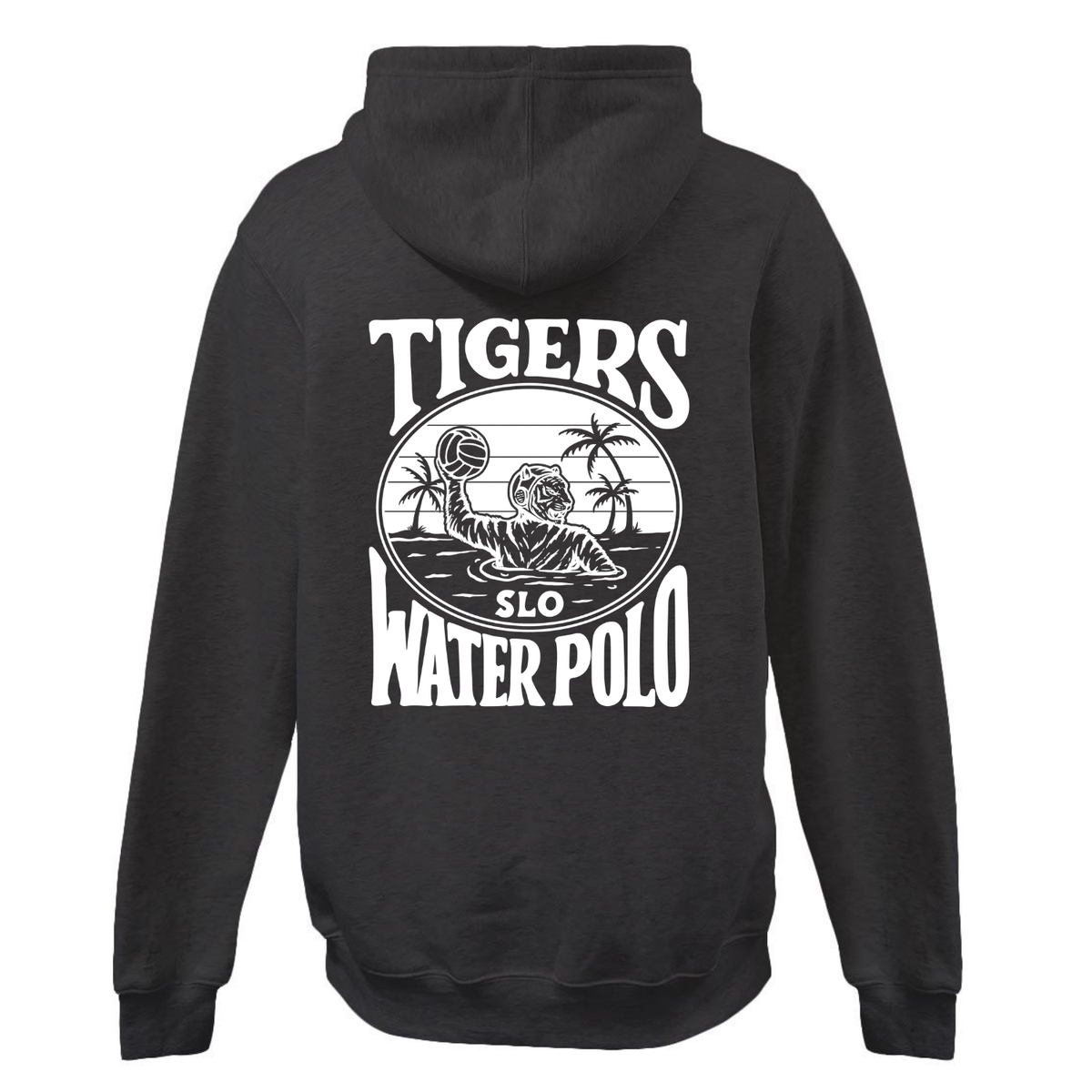 SLO Polo Tiger (white ink) Rugger Cut Neck Hoodie - Black