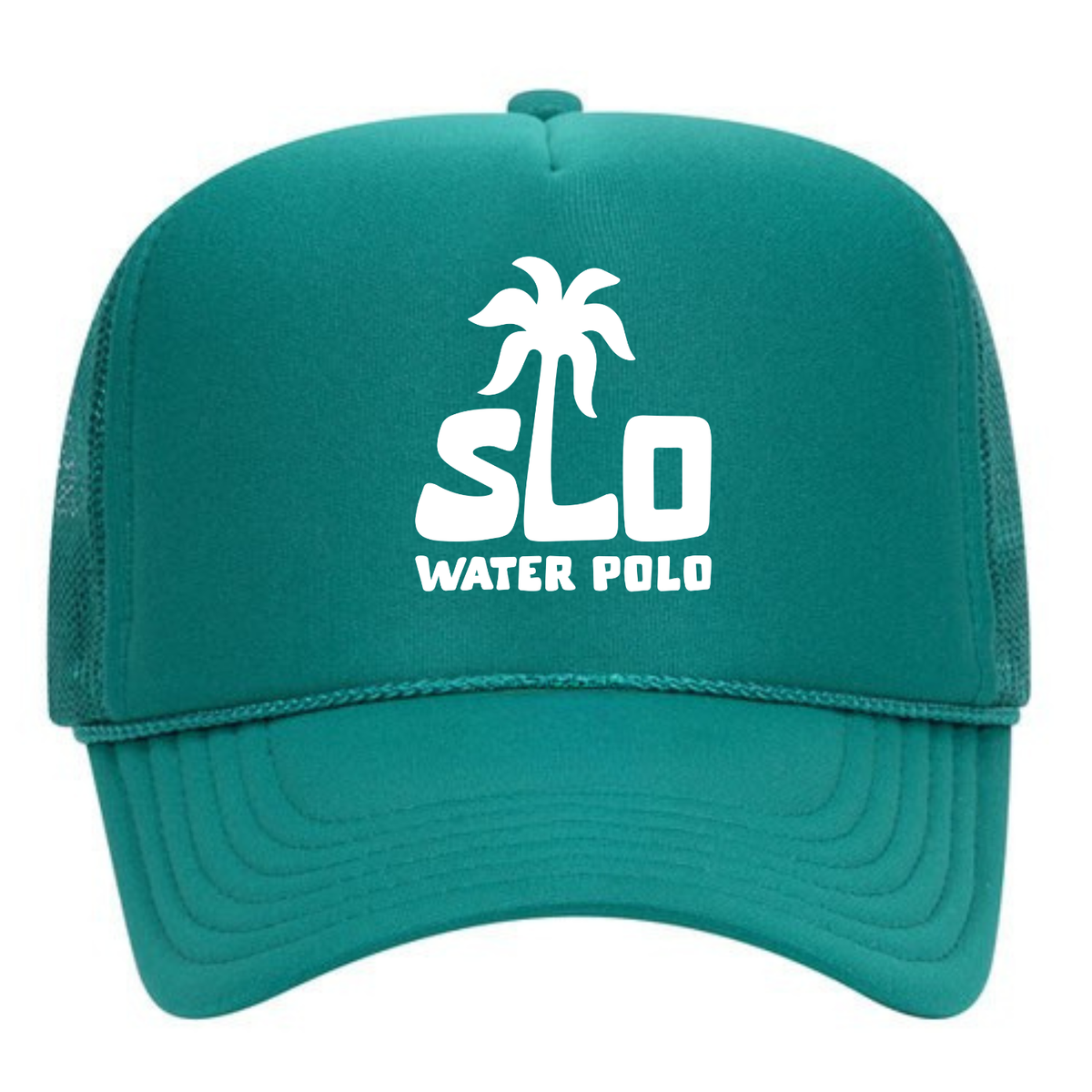 SLO Water Polo White Palm Tree Foam Trucker - Teal