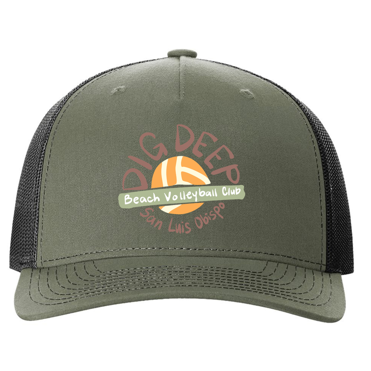 Dig Deep Circle Logo Five Panel Trucker - Loden Green/Black
