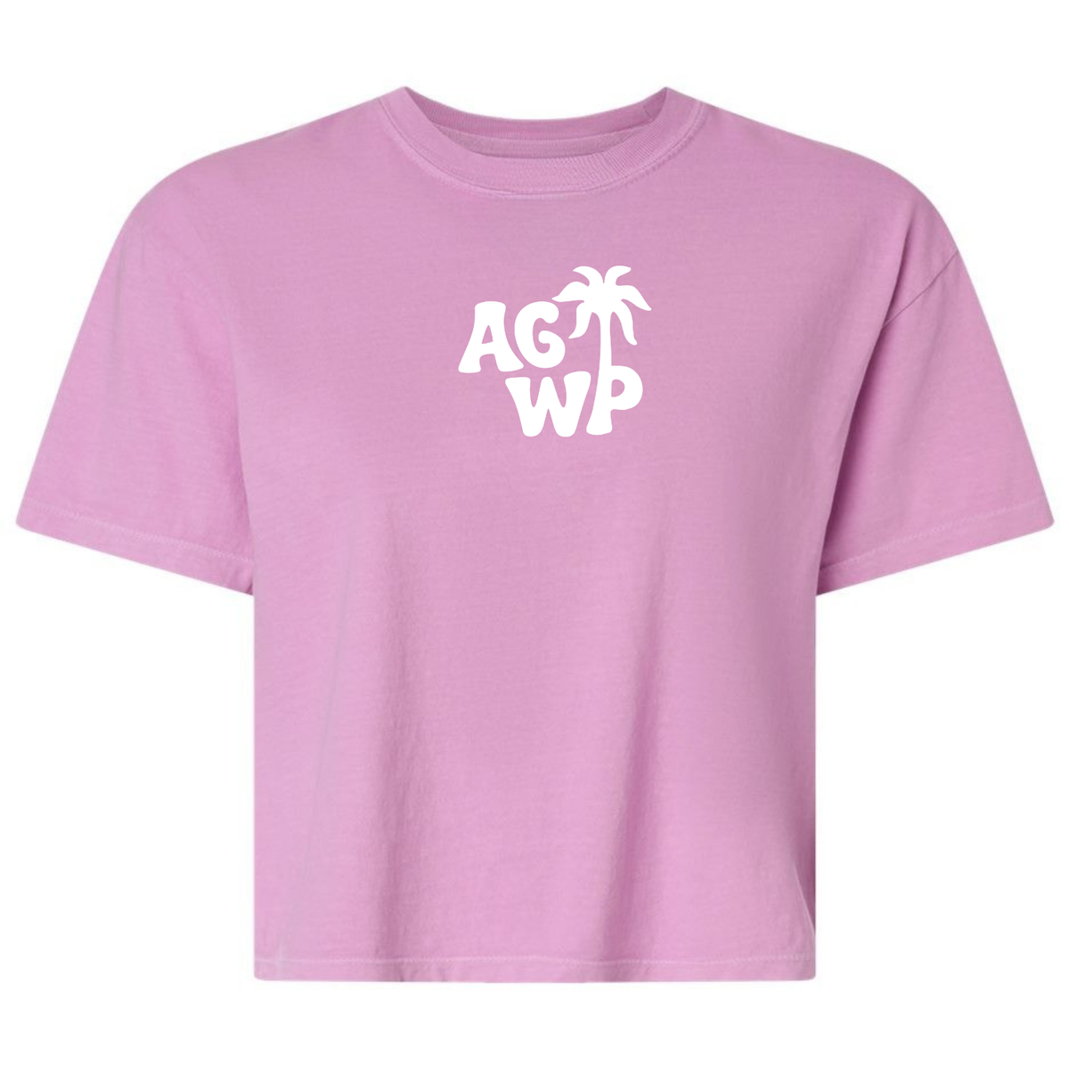 Women's Heavyweight Boxy Tee AGWP White Palm Tree Garment Dyed - Rose Quartz