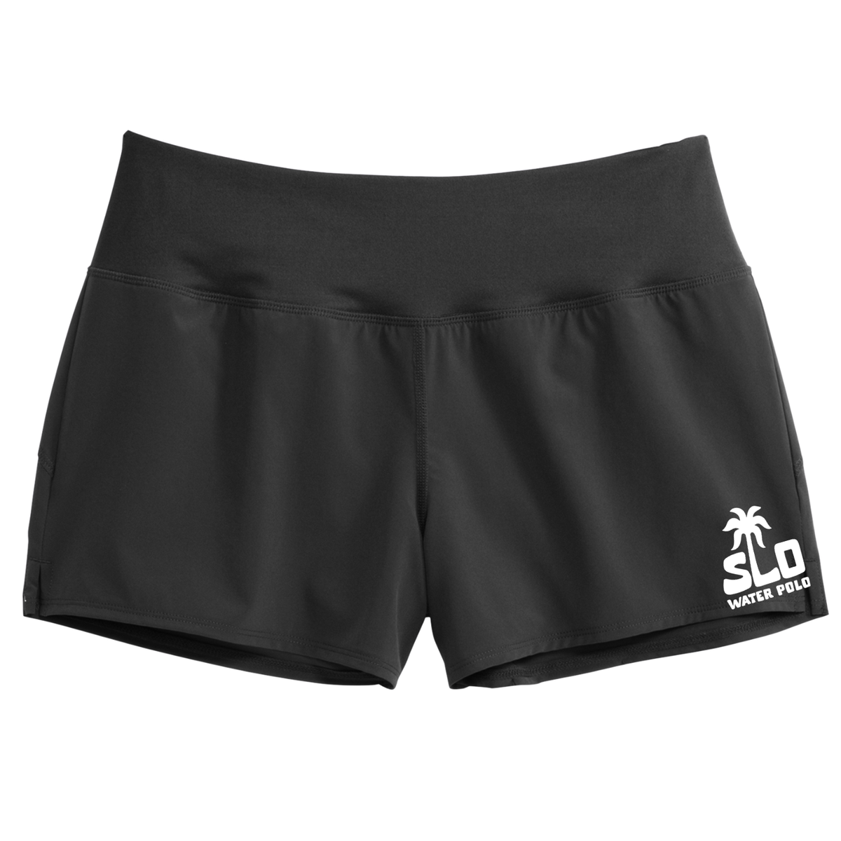Women's SLO Polo White Palm Tree Repeat Shorts - Black