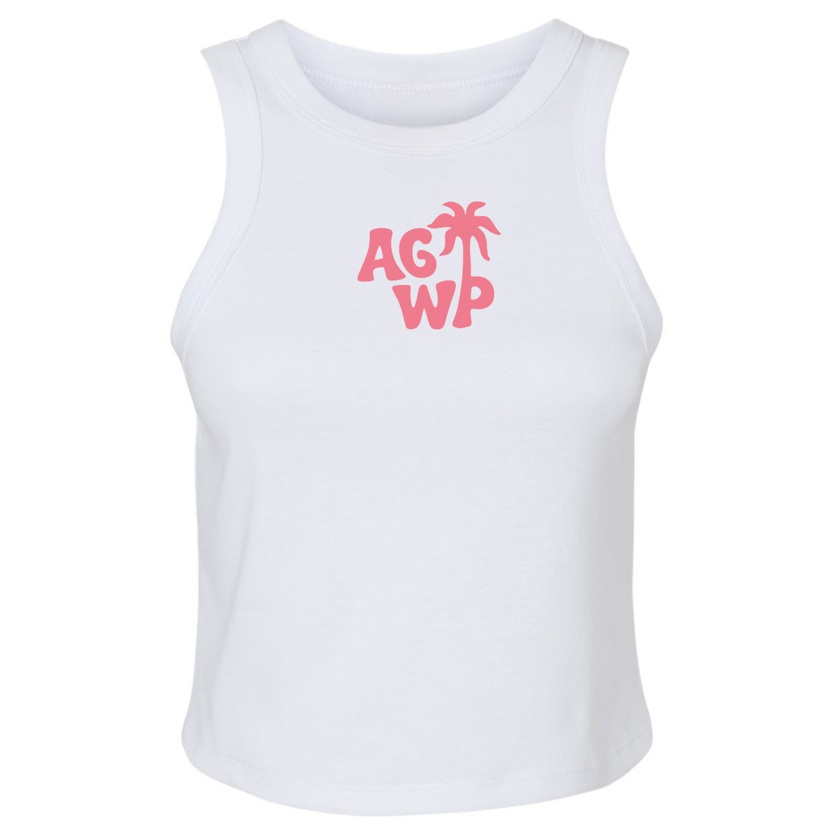 Women's Micro Rib Racer Tank AGWP Pink Palm Tree - White