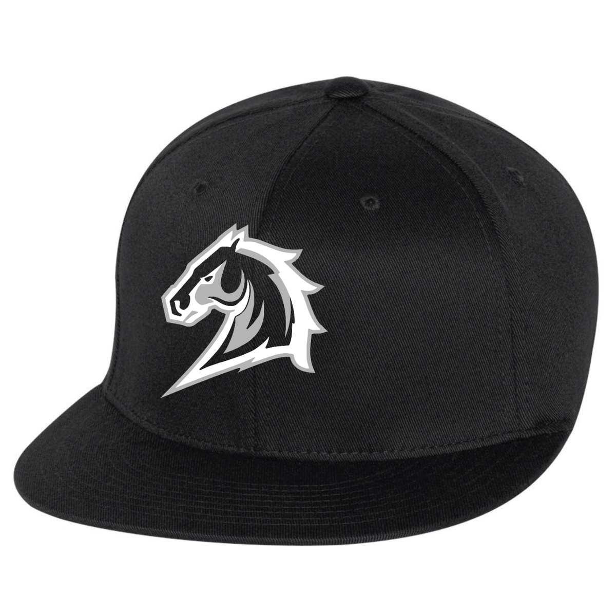 Mustangs White Logo Flat Bill Hat - Black