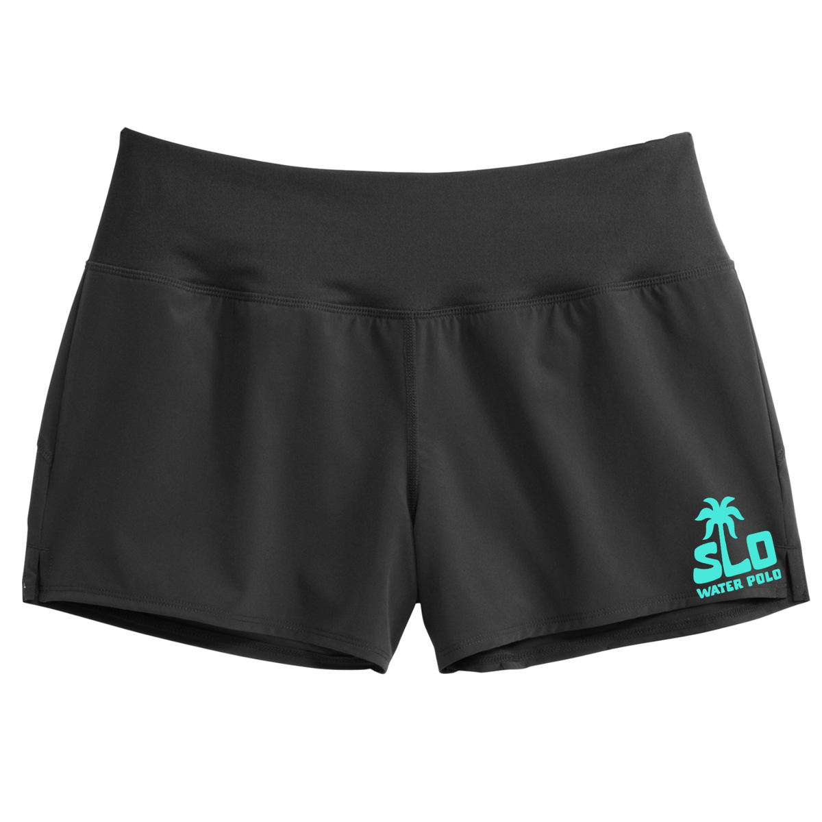 Women's SLO Polo Turquoise Palm Tree Repeat Shorts - Black