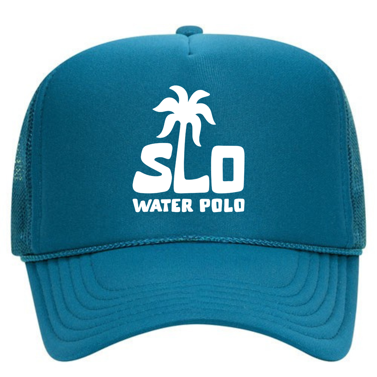 SLO Water Polo White Palm Tree Foam Trucker - Turquoise