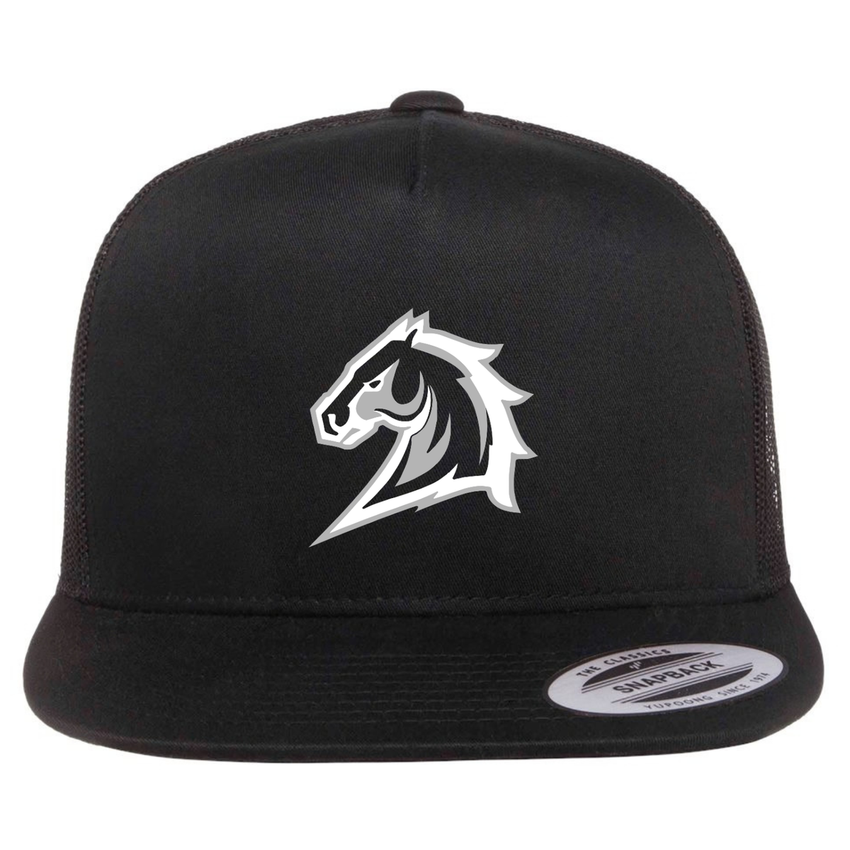 Mustangs Logo Flat Bill Trucker Hat - Black