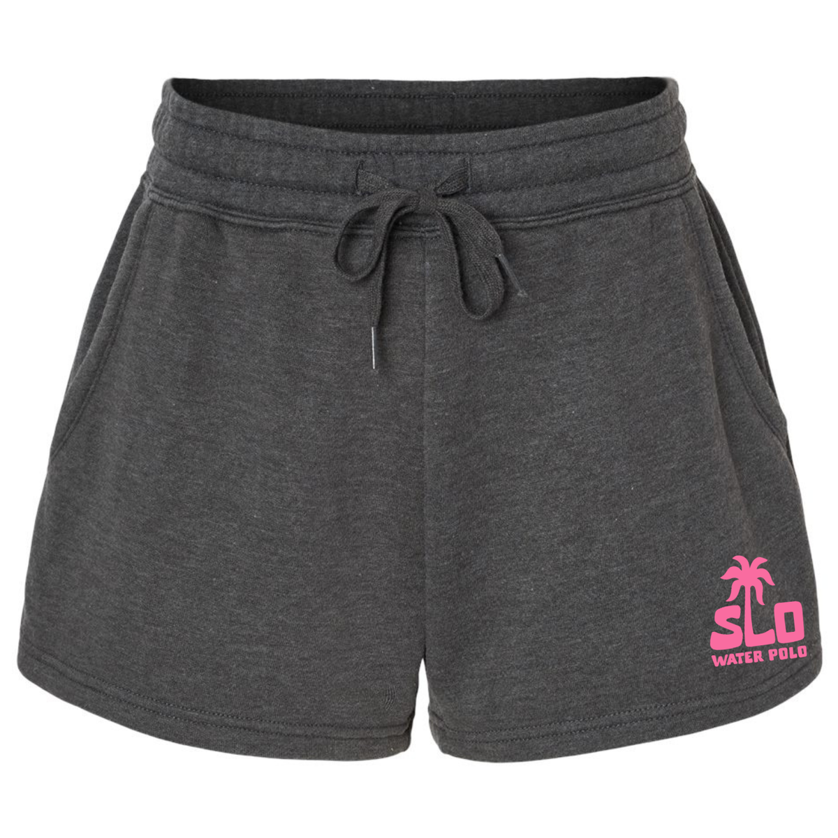 Women's SLO Polo Pink Palm Tree Fleece Shorts - Shadow