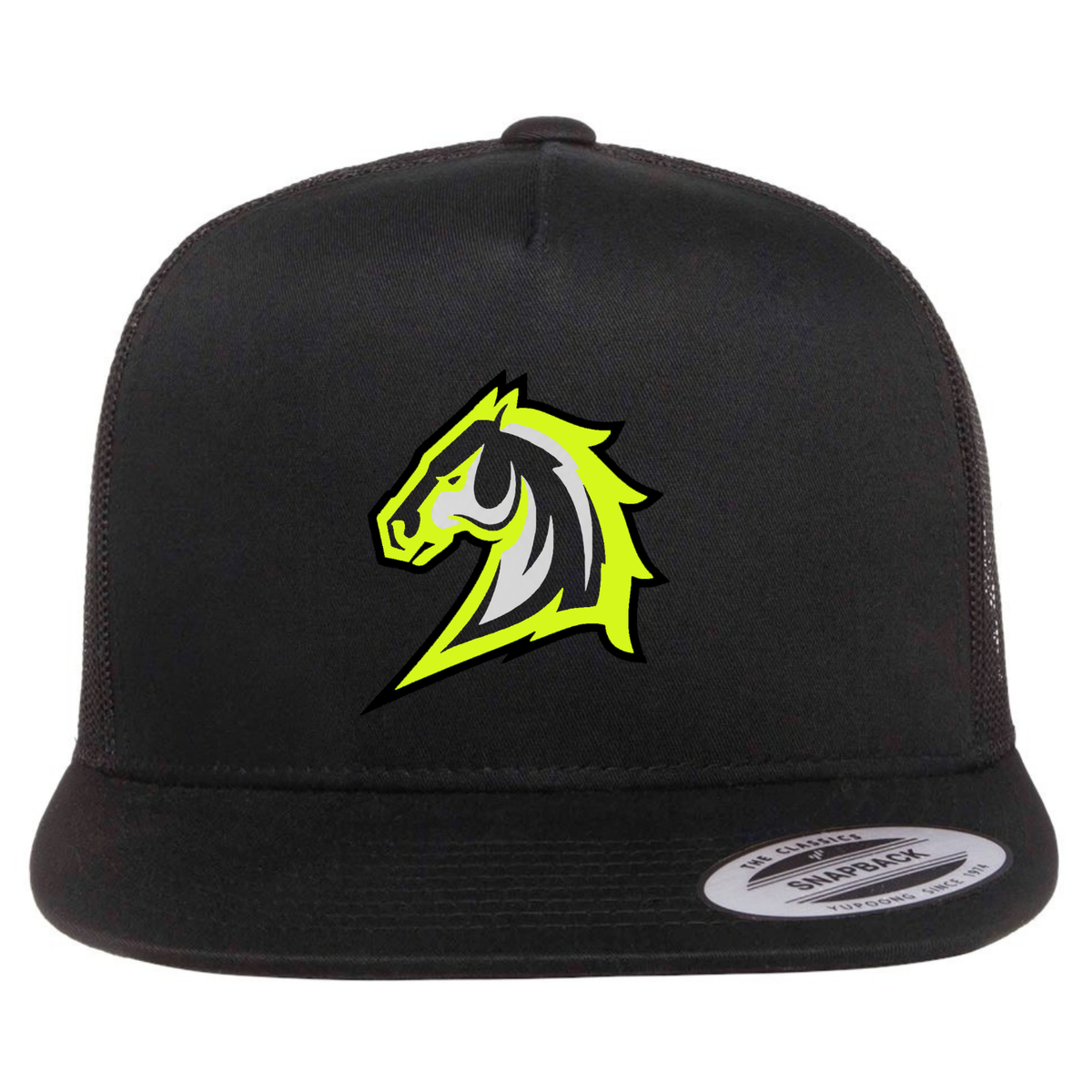 Mustangs Neon Logo Flat Bill Trucker Hat - Black