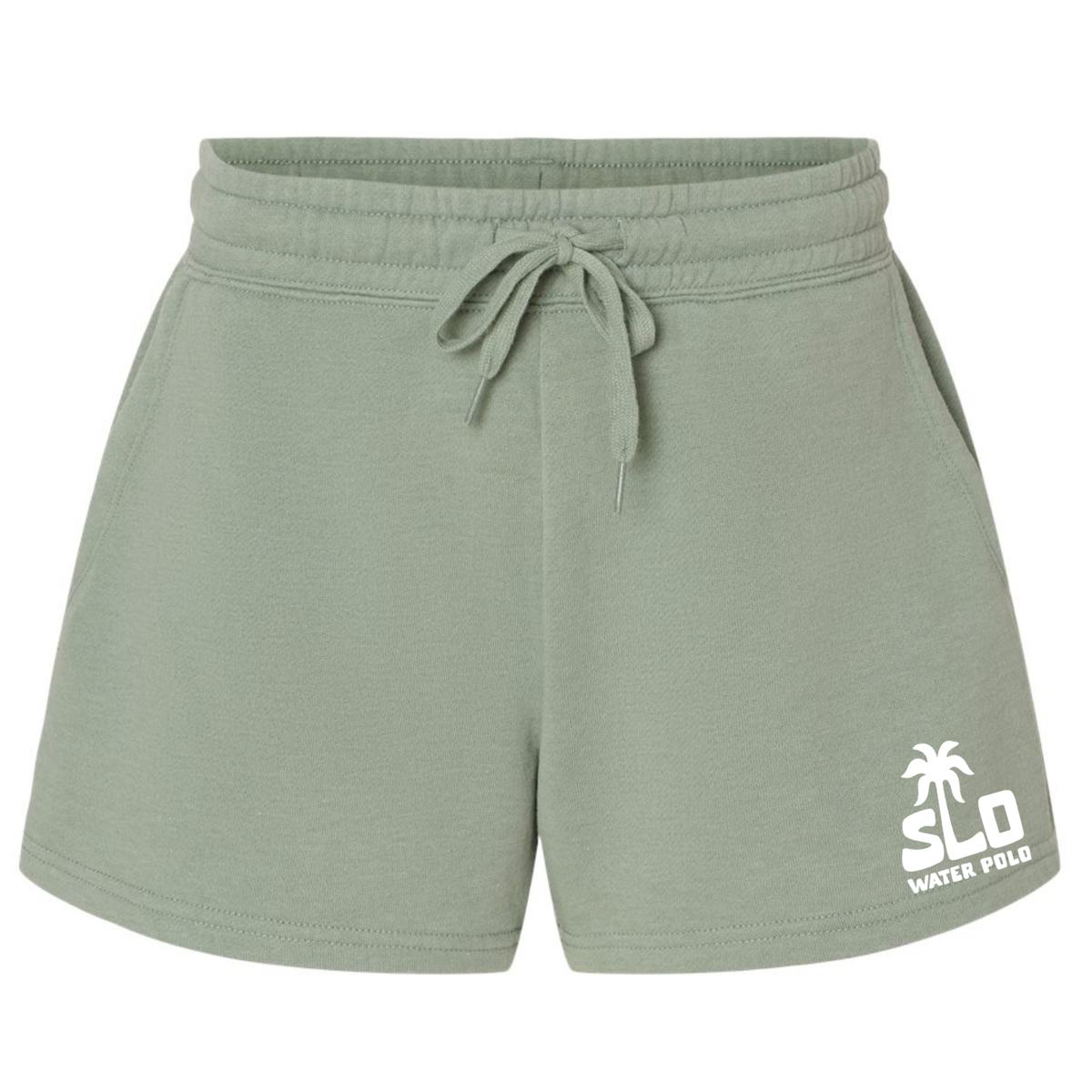 Women's SLO Polo White Palm Tree Fleece Shorts - Sage