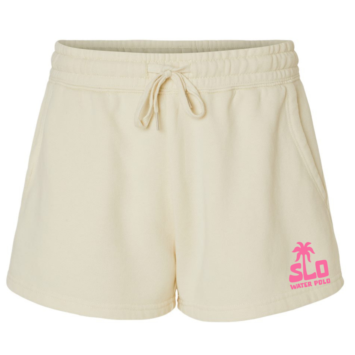 Women's SLO Polo Pink Palm Tree Fleece Shorts - Bone