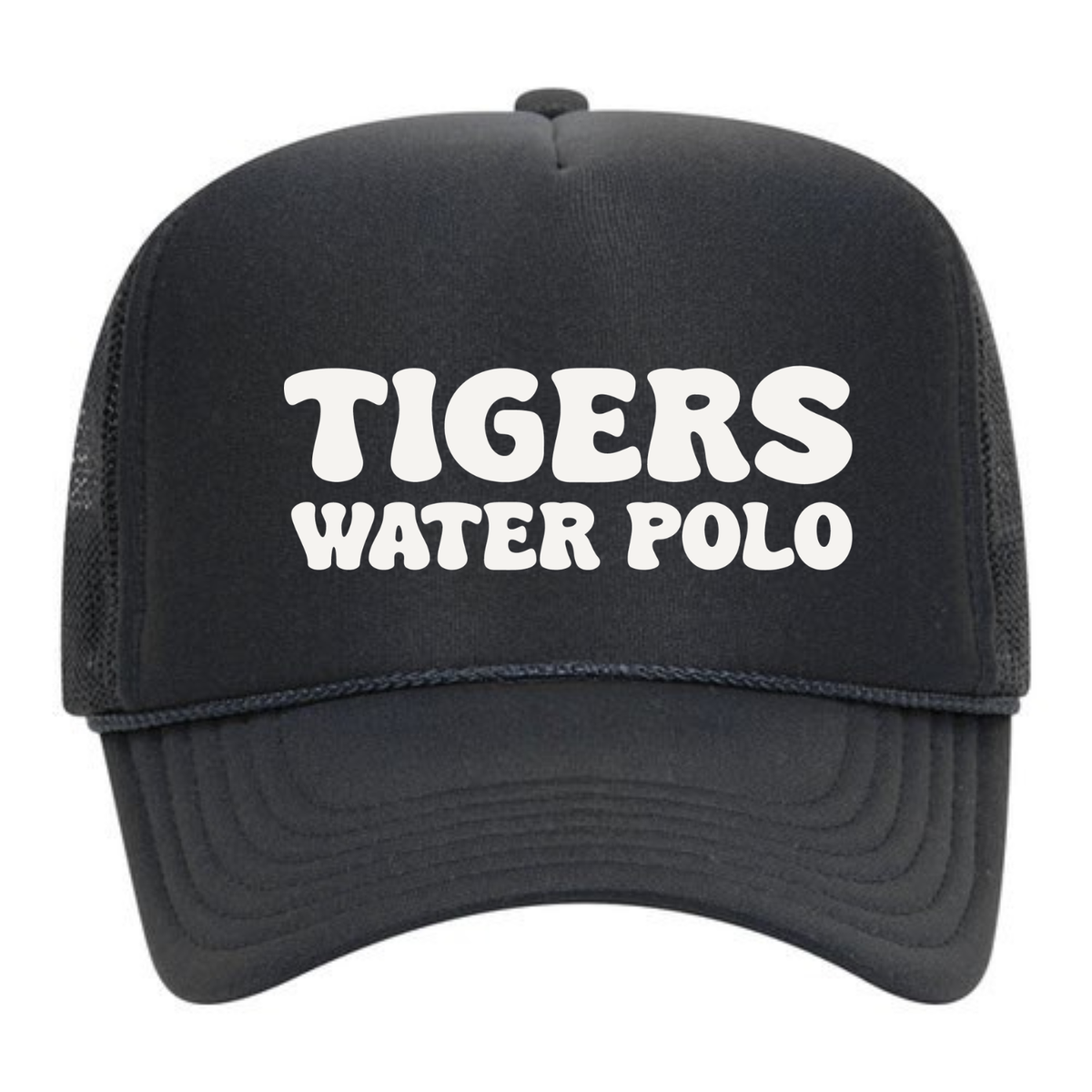 SLO Tiger Water Polo White Logo Foam Trucker - Black