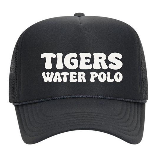 SLO Tiger Water Polo White Logo Foam Trucker - Black
