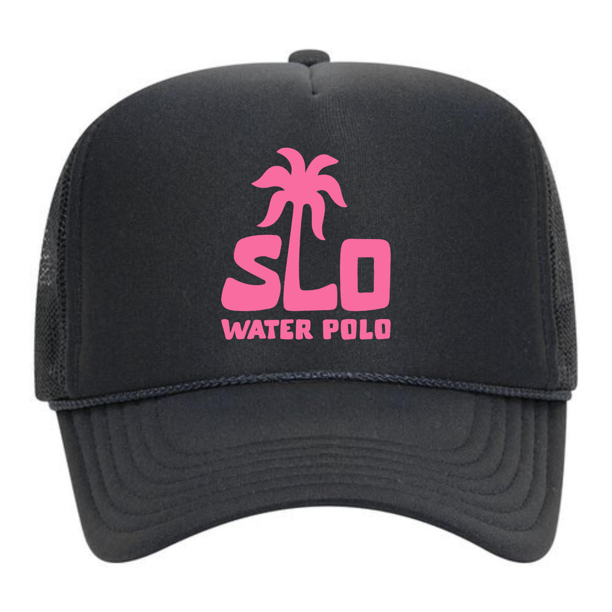 SLO Tiger Water Polo Pink Palm Tree Foam Trucker - Black