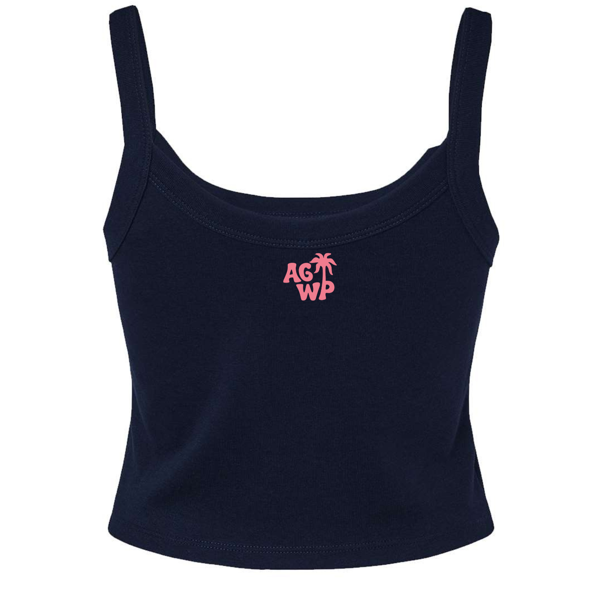 Women's Spaghetti Strap Tank AGWP Pink Palm Tree - Navy