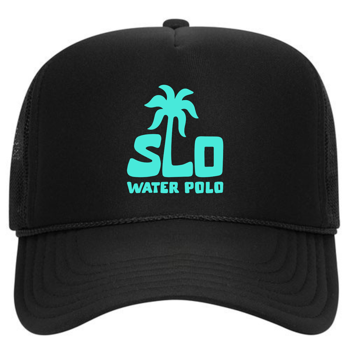 SLO Tiger Water Polo Turquoise Palm Tree Foam Trucker - Black