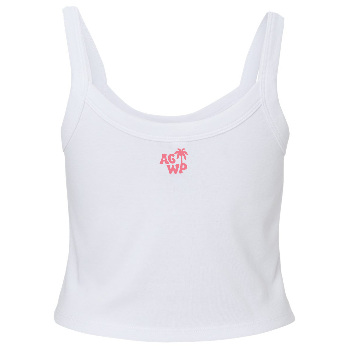 Women's Spaghetti Strap Tank AGWP Pink Palm Tree - White