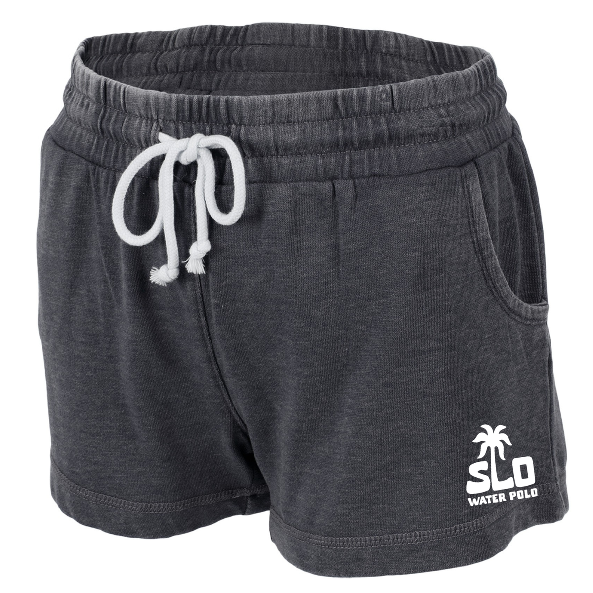Women's SLO Polo White Palm Tree Charcoal Shorts - Charcoal