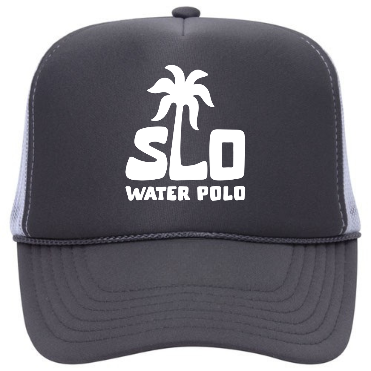 SLO Tiger Water Polo White Palm Tree Foam Trucker - Charcoal/White